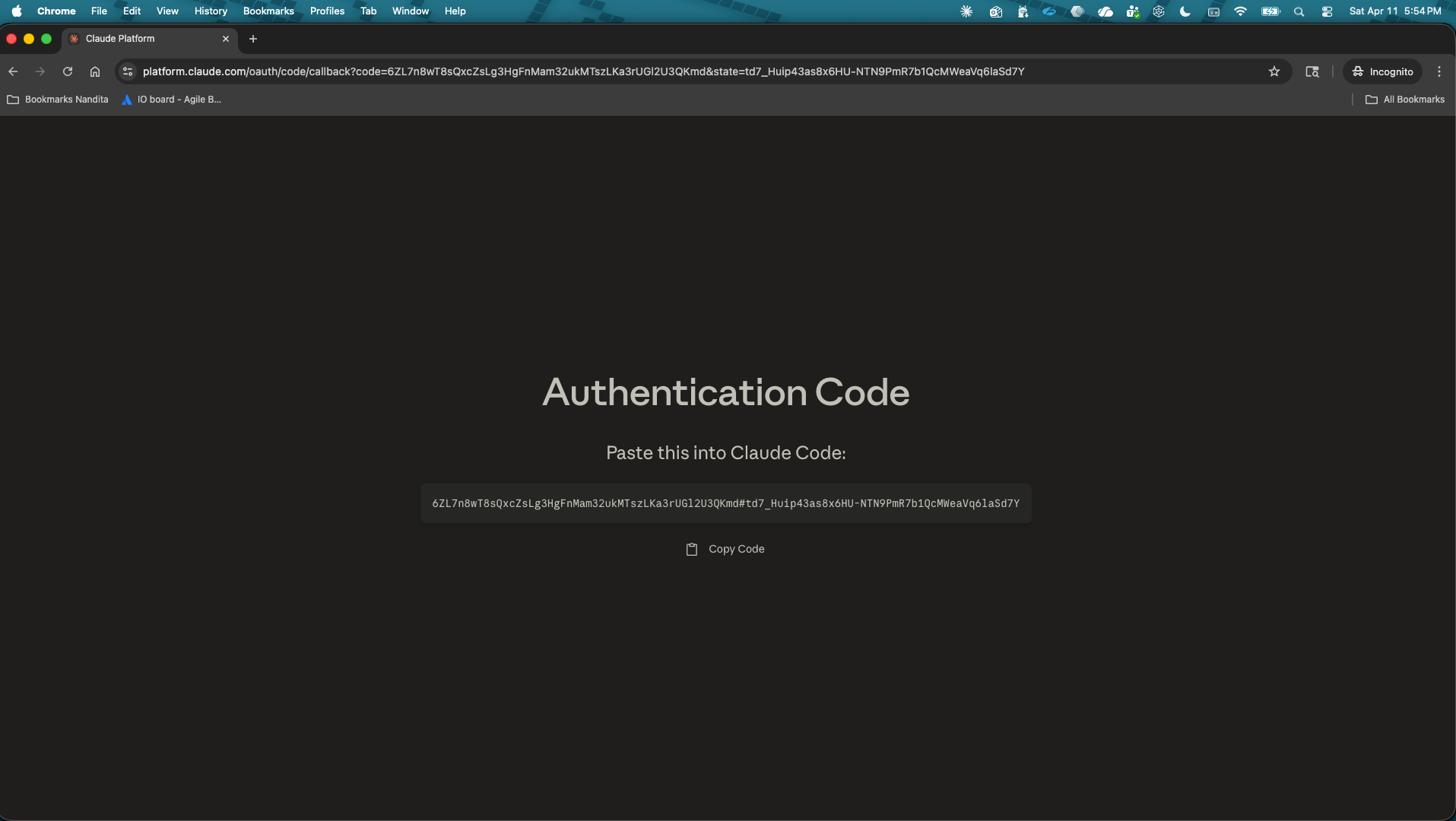 Claude authentication code in browser