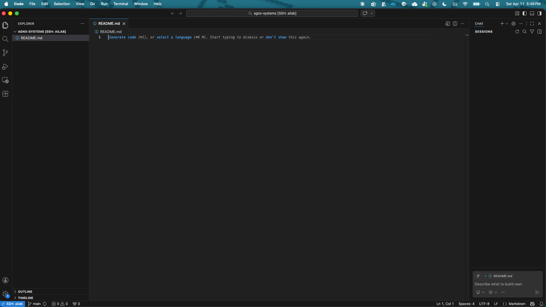 VSCode connected to VPS via Remote SSH — green SSH: ailab indicator bottom-left