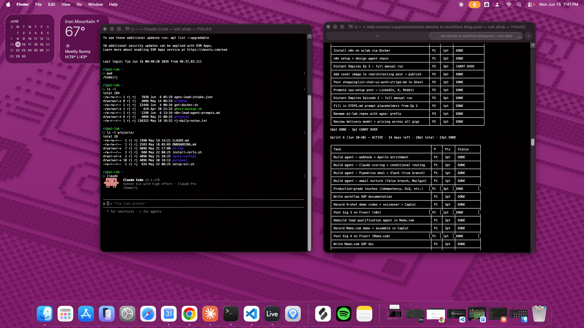 Terminal SSH session on ailab running full status